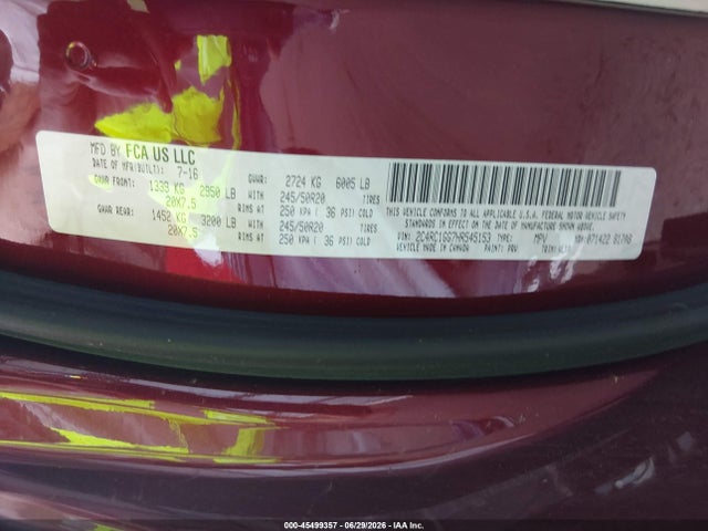 Продажа на аукционе авто 2017 Chrysler Pacifica Limited, vin: 2C4RC1GG7HR545153, номер лота: 45499357