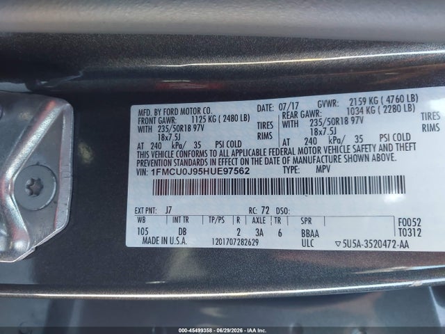 Ford Escape Titanium 2017 1FMCU0J95HUE97562 Image 9