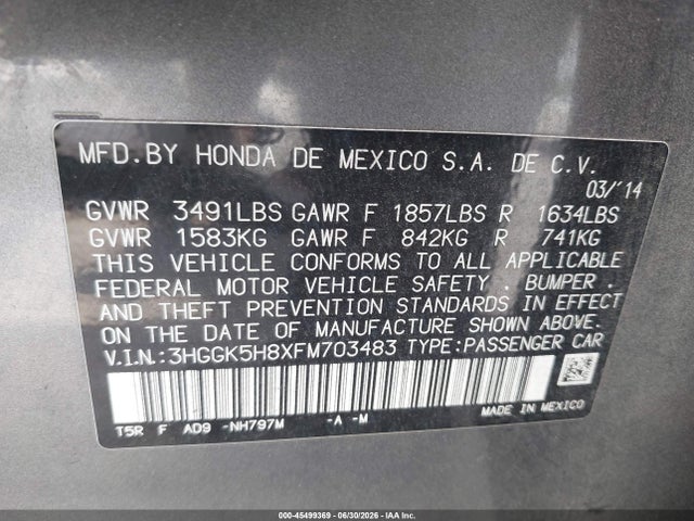 3HGGK5H8XFM703483 Honda Fit Ex/ex-l