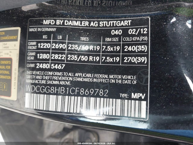 45499394 :رقم المزاد ، WDCGG8HB1CF869782 vin ، 2012 Mercedes-benz Glk 350 4matic مزاد بيع