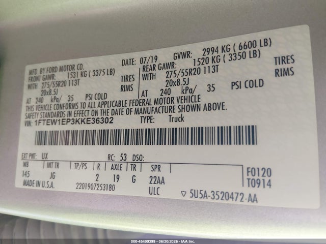 Ford F-150 Xl 2019 1FTEW1EP3KKE36302 Image 9