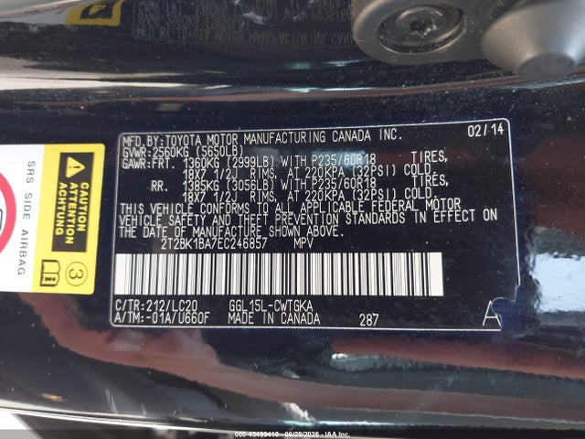 45499410 :رقم المزاد ، 2T2BK1BA7EC246857 vin ، 2014 Lexus Rx 350 مزاد بيع