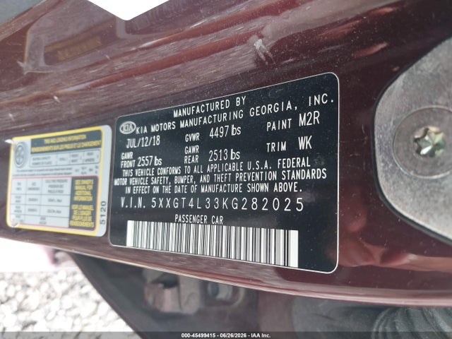 Auction sale of the 2019 Kia Optima Lx, vin: 5XXGT4L33KG282025, lot number: 45499415