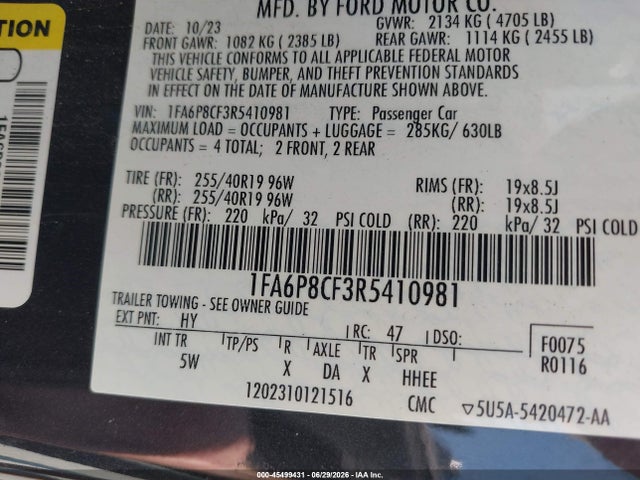 1FA6P8CF3R5410981 Ford Mustang Gt Premium Fastback