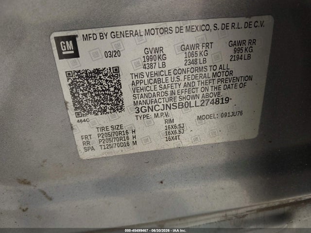 Chevrolet Trax Awd Ls 2020 3GNCJNSB0LL274819 Image 9