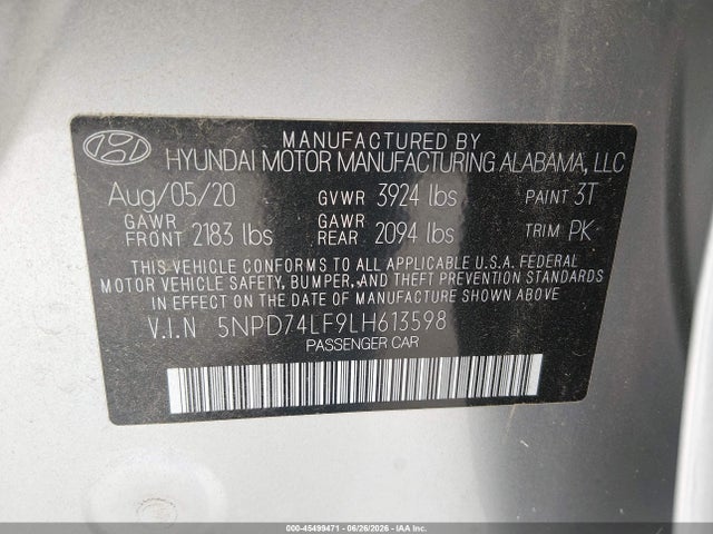 5NPD74LF9LH613598 Hyundai ELANTRA SE