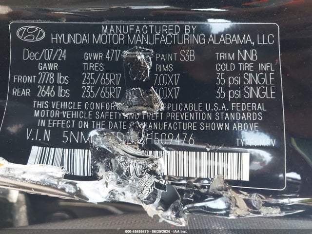 Продажа на аукционе авто 2025 Hyundai Tucson Se, vin: 5NMJA3DE1SH509476, номер лота: 45499479