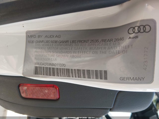 Продаж на аукціоні авто 2021 Audi A5 Sportback Premium 45 Tfsi Quattro S Tronic, vin: WAUDACF59MA011370, номер лоту: 45499491