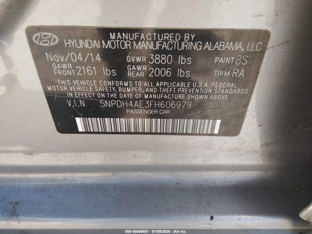 Hyundai ELANTRA SE 2015 5NPDH4AE3FH606979 Image 9