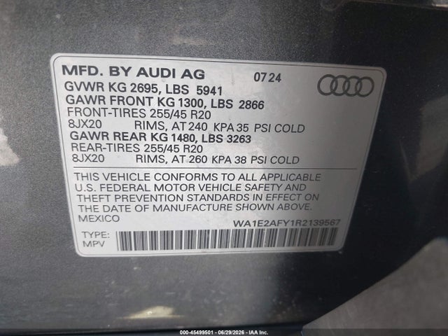 Aukcja sprzedaży 2024 Audi Q5 Premium Plus 55 Tfsi E S Line Quattro S Tronic, vin: WA1E2AFY1R2139567, numer aukcji: 45499501