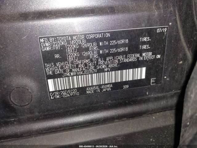 Продаж на аукціоні авто 2019 Toyota Rav4 Hybrid Xse, vin: JTMEWRFV6KJ023579, номер лоту: 45499513