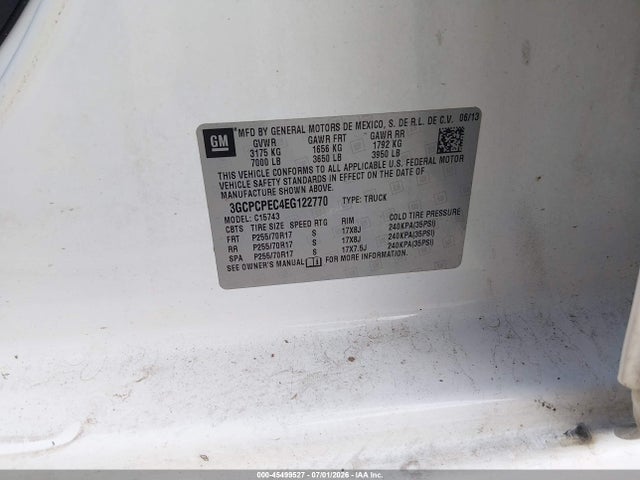 2014 Chevrolet Silverado 1500 Work Truck მანქანა იყიდება აუქციონზე, vin: 3GCPCPEC4EG122770, აუქციონის ნომერი: 45499527