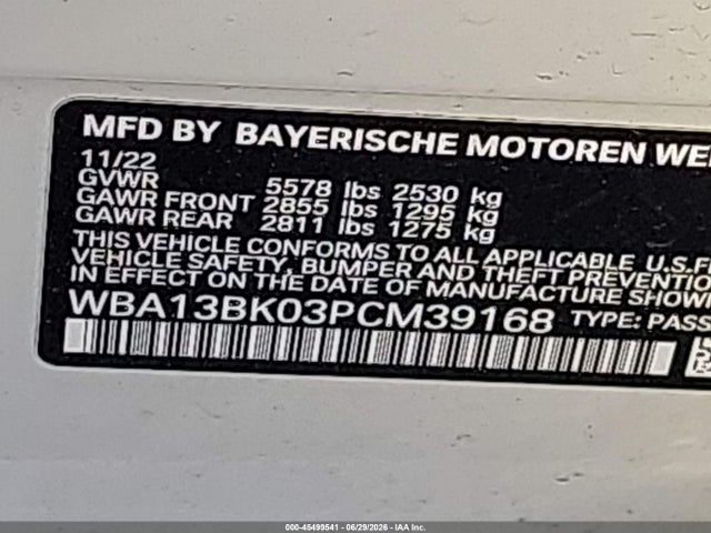 Auction sale of the 2023 Bmw M550 I Xdrive, vin: WBA13BK03PCM39168, lot number: 45499541