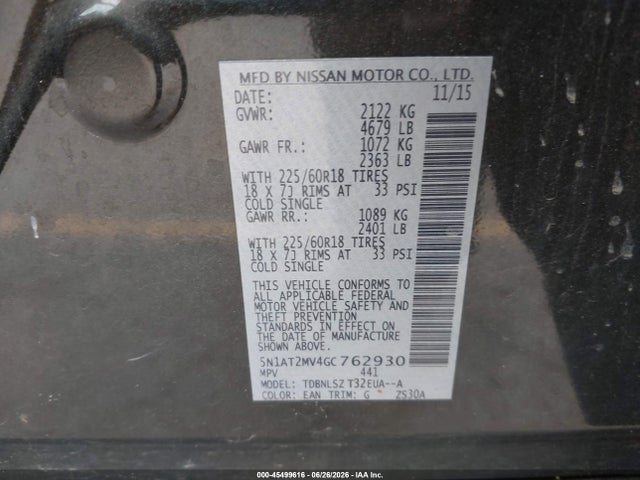 Nissan Rogue Sl 2016 5N1AT2MV4GC762930 Image 9