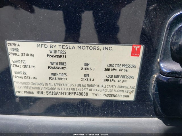 Tesla Model S P85 2014 5YJSA1H10EFP49088 Image 9
