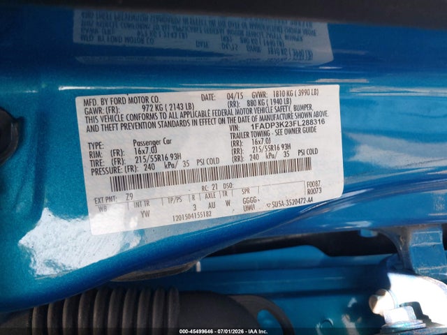 Aukcja sprzedaży 2015 Ford Focus Se, vin: 1FADP3K23FL288316, numer aukcji: 45499646