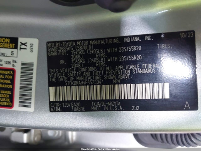 Продаж на аукціоні авто 2023 Toyota Highlander Xse, vin: 5TDKDRAH4PS523941, номер лоту: 45499674