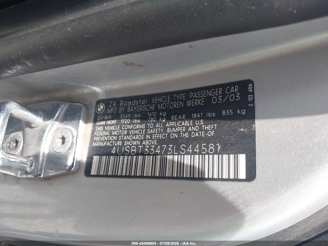 2003 Bmw Z4 2.5i მანქანა იყიდება აუქციონზე, vin: 4USBT33473LS44581, აუქციონის ნომერი: 45499685