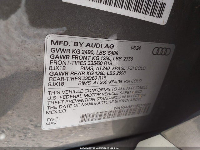 45499736 :رقم المزاد ، WA1GAAFY7R2126480 vin ، 2024 Audi Q5 Premium 45 Tfsi S Line Quattro مزاد بيع