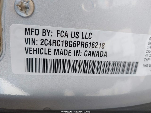 Продаж на аукціоні авто 2023 Chrysler Pacifica Touring L, vin: 2C4RC1BG6PR616218, номер лоту: 45499849