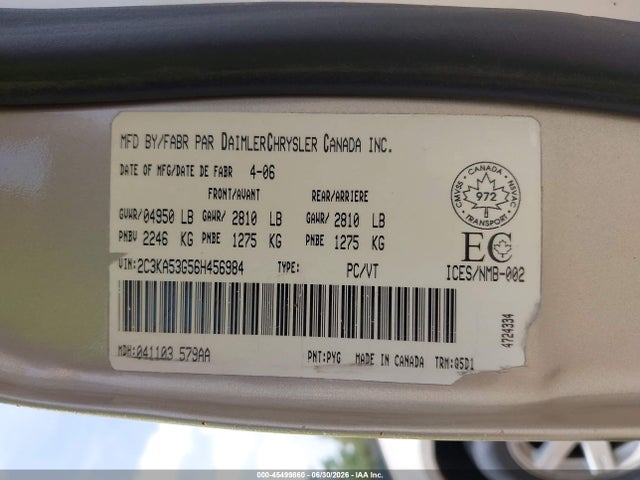 2006 Chrysler 300 მანქანა იყიდება აუქციონზე, vin: 2C3KA53G56H456984, აუქციონის ნომერი: 45499860