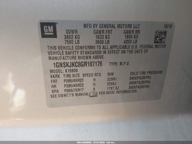 1GNSKJKC8GR187176 Chevrolet Suburban Ltz