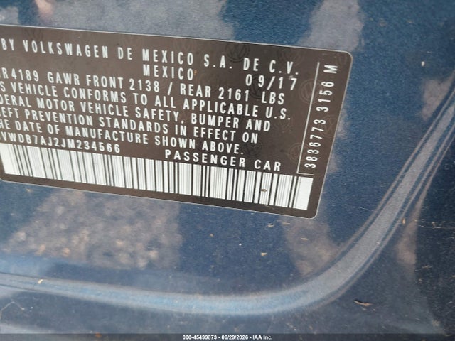 Продаж на аукціоні авто 2018 Volkswagen Jetta 1.4t Se/1.4t Wolfsburg Edition, vin: 3VWDB7AJ2JM234566, номер лоту: 45499873