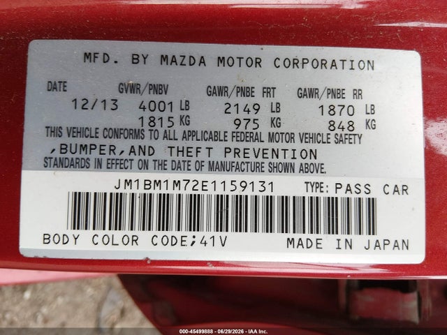 Aukcja sprzedaży 2014 Mazda Mazda3 I Grand Touring, vin: JM1BM1M72E1159131, numer aukcji: 45499888