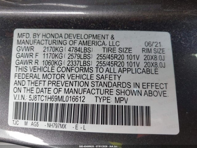 Продаж на аукціоні авто 2021 Acura Rdx A-spec Package, vin: 5J8TC1H69ML016612, номер лоту: 45499928