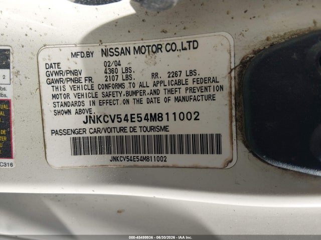 Aukcja sprzedaży 2004 Infiniti G35, vin: JNKCV54E54M811002, numer aukcji: 45499936