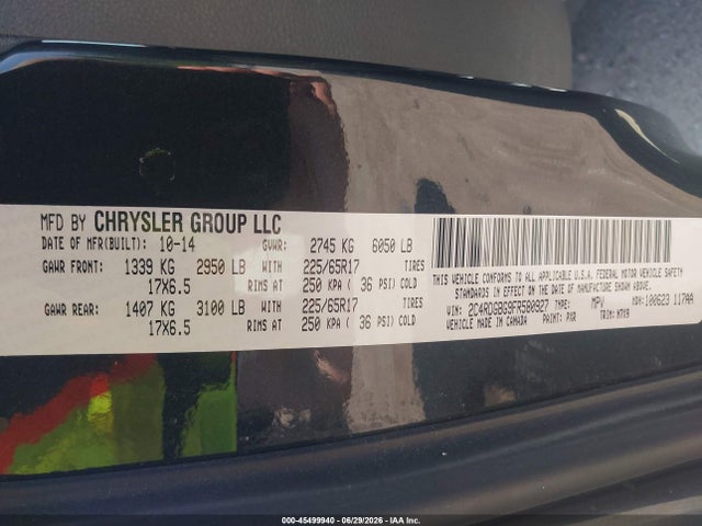 Dodge Grand Caravan Se 2015 2C4RDGBG9FR580927 Image 9