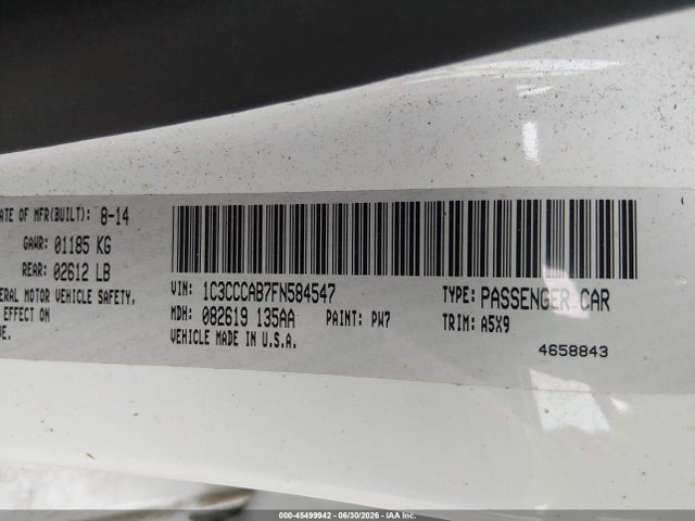 45499942 :رقم المزاد ، 1C3CCCAB7FN584547 vin ، 2015 Chrysler 200 Limited مزاد بيع