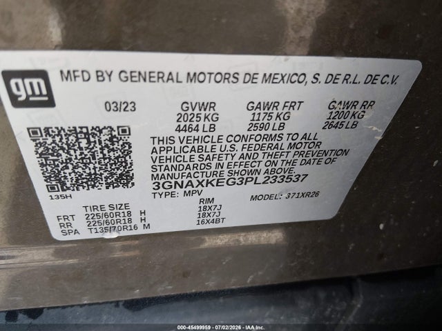 3GNAXKEG3PL233537 Chevrolet Equinox Fwd Lt