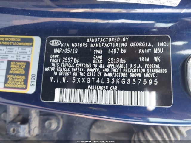 Aukcja sprzedaży 2019 Kia Optima Lx, vin: 5XXGT4L33KG357595, numer aukcji: 45499964