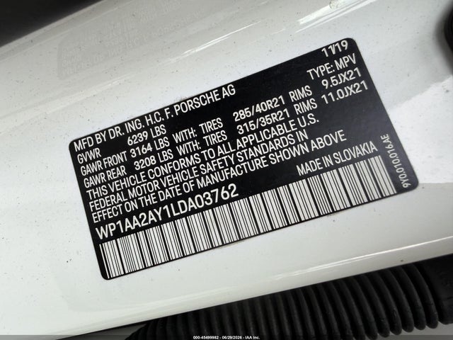 Aukcja sprzedaży 2020 Porsche Cayenne, vin: WP1AA2AY1LDA03762, numer aukcji: 45499982