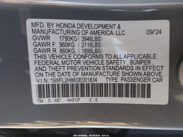 19XFL2H86SE001834 Honda Civic Sedan Sport