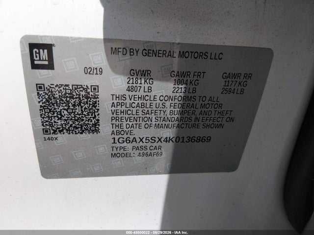2019 Cadillac Cts Luxury მანქანა იყიდება აუქციონზე, vin: 1G6AX5SX4K0136869, აუქციონის ნომერი: 45500022