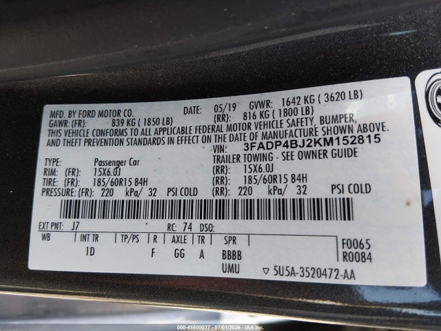 Ford FIESTA SE 2019 3FADP4BJ2KM152815 Image 9