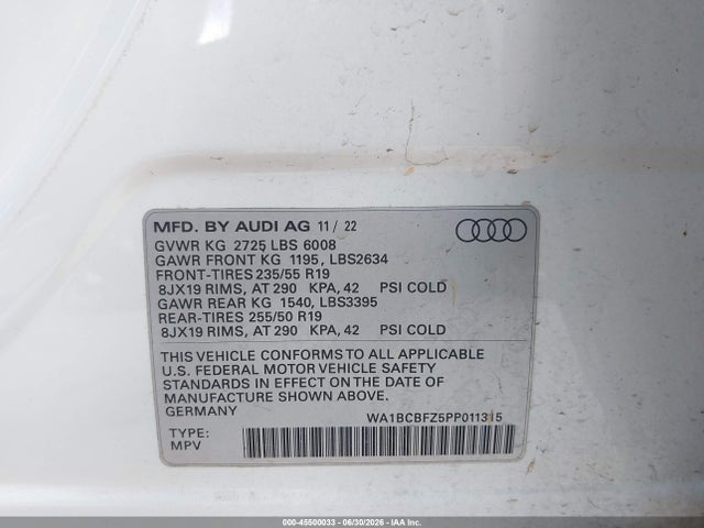 Aukcja sprzedaży 2023 Audi Q4 E-tron Premium Plus 40 Rwd, vin: WA1BCBFZ5PP011315, numer aukcji: 45500033
