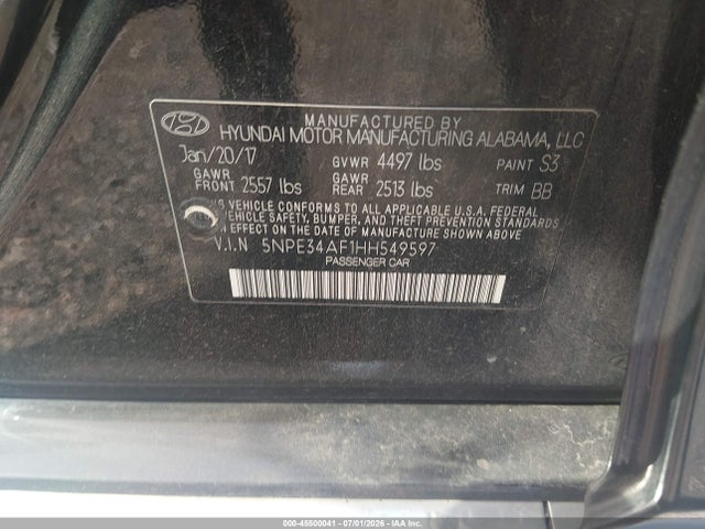 Продажа на аукционе авто 2017 Hyundai Sonata Limited, vin: 5NPE34AF1HH549597, номер лота: 45500041