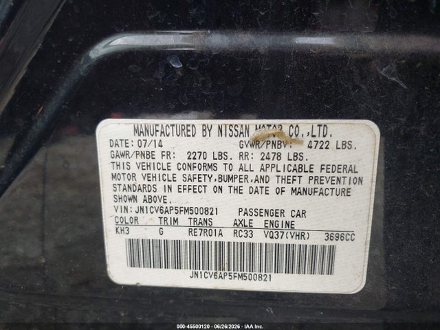 Aukcja sprzedaży 2015 Infiniti Q40, vin: JN1CV6AP5FM500821, numer aukcji: 45500120