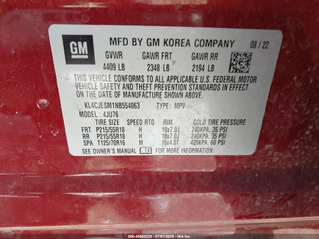 Продаж на аукціоні авто 2022 Buick Encore Awd Preferred, vin: KL4CJESM1NB554063, номер лоту: 45500225