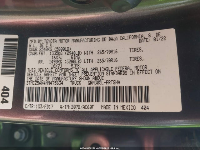 3TMCZ5AN4NM475634 Toyota Tacoma Trd Off Road