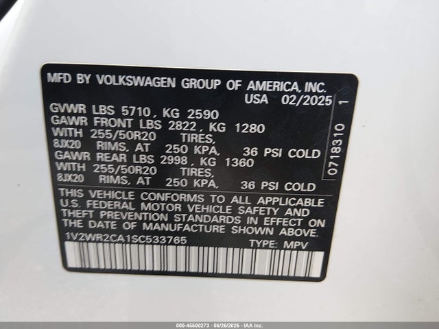 1V2WR2CA1SC533765 Volkswagen Atlas 2.0t Se W/technology