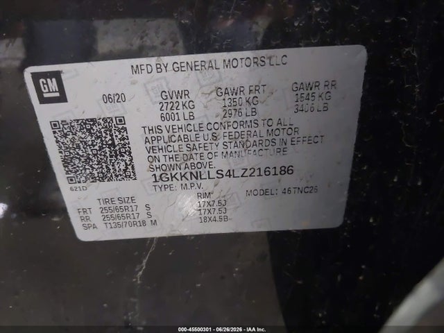 Продаж на аукціоні авто 2020 Gmc Acadia Awd At4, vin: 1GKKNLLS4LZ216186, номер лоту: 45500301