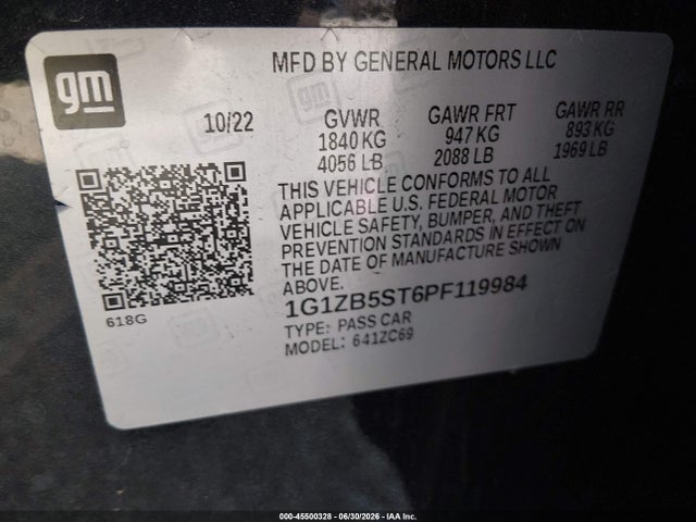 Продаж на аукціоні авто 2023 Chevrolet Malibu Fwd Ls, vin: 1G1ZB5ST6PF119984, номер лоту: 45500328