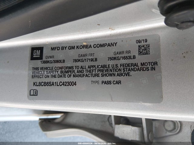 2020 Chevrolet Spark Fwd Ls Automatic მანქანა იყიდება აუქციონზე, vin: KL8CB6SA1LC423004, აუქციონის ნომერი: 45500336