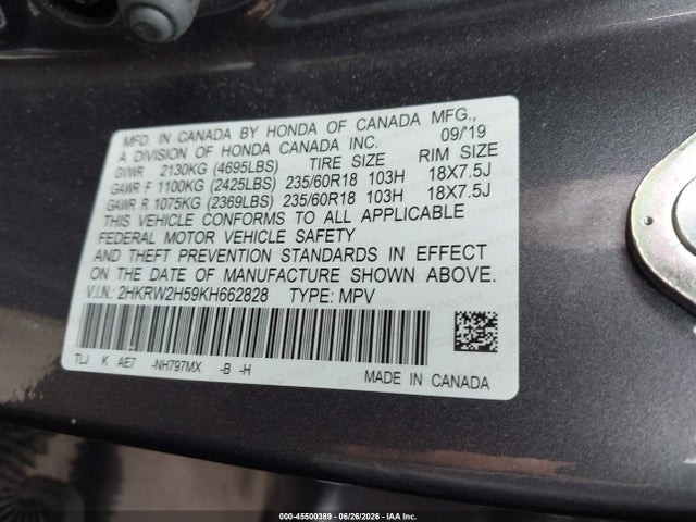 Honda CR-V EX 2019 2HKRW2H59KH662828 Image 9