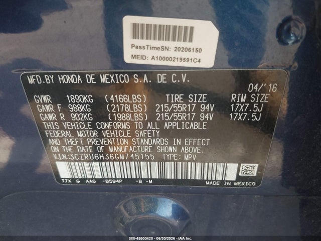 Honda HR-V LX 2016 3CZRU6H36GM745155 Image 9
