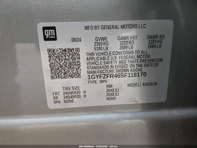 45500443 :رقم المزاد ، 1GYFZFR46SF118170 vin ، 2025 Cadillac Xt4 Awd Sport مزاد بيع